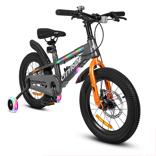 Двухколесный велосипед CITYRIDE, модель CR-B2-10, колеса 16 дюймов, рама сталь, дисковые механические тормоза, свет в раме, балансирные колеса, BT, цвет серый металлик в Джамбо Тойз