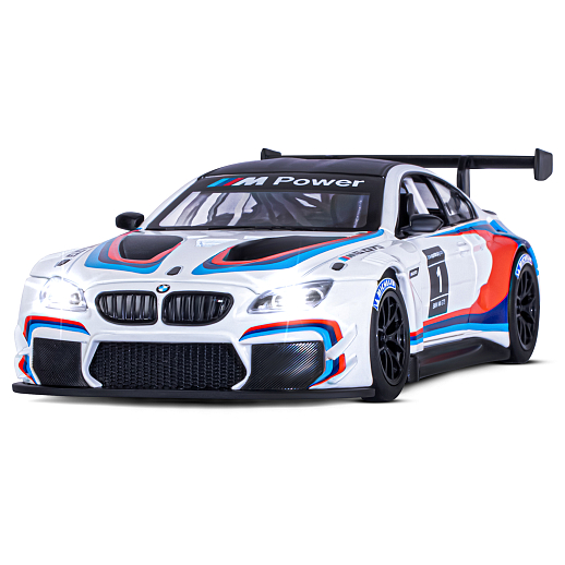 ТМ "Автопанорама" Машинка металлическая, 1:24, BMW M6 GT3, белый,  откр. двери и капот, свет, звук, свободный ход колес, в/к 24,5 х 12,5 х 10,5 см в Джамбо Тойз #5