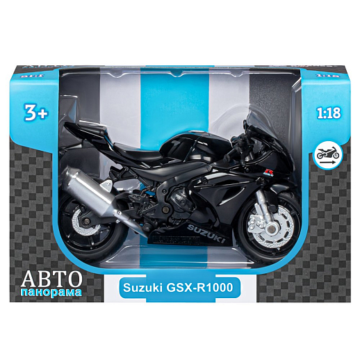 ТМ "Автопанорама" Мотоцикл металлический 1:18 SUZUKI GSХ-R1000, черный, свободный ход колес, в/к 9,2 х 4,5 х 14 см в Джамбо Тойз #3
