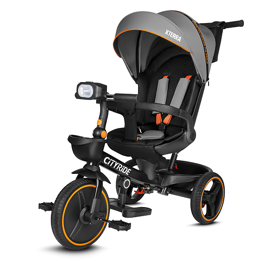 Трехколесные велосипед CITYRIDE, металл,  колеса PVC 12"/10", попрот. наколон. Сиденье с крышей,  род ручка, наклон руль, функц. фара, тормоз, корзинка в Джамбо Тойз #2