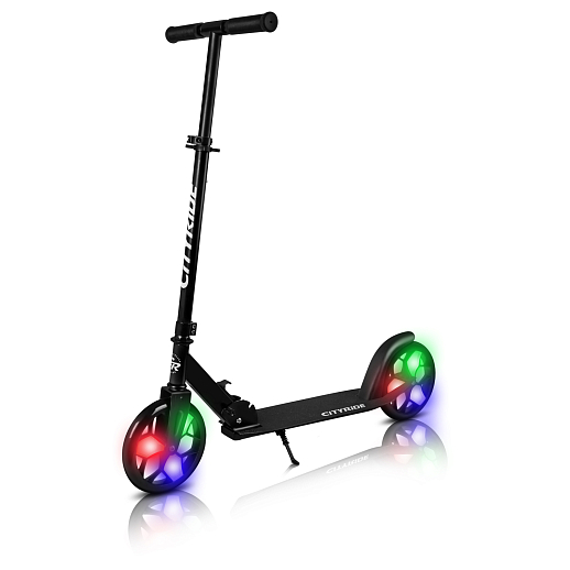 2хкол. самокат CITYRIDE 200, сталь 100%, грипсы 135мм TPR, колеса PU 200/200 мм. со светом Черный в Джамбо Тойз #2