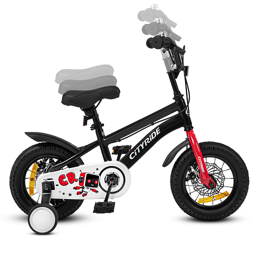 Велосипед двухколёсный CITYRIDE, модель CR-B2-07B, колеса 12", рама сталь, дисковые мех. тормоза, обода сталь, балансирные колёса, цвет черный в Джамбо Тойз #11