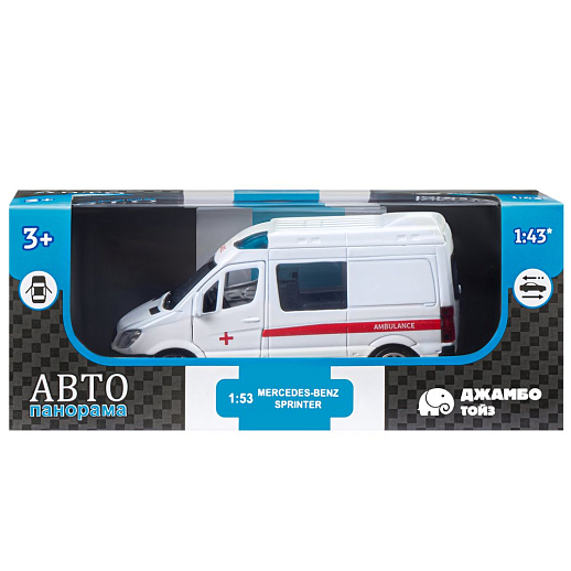 ТМ "Автопанорама" Машинка металлическая 1:53 Mercedes-Benz Sprinter, скорая помощь, откр. двери, инерция, в/к 17,5*12,5*6,5 см в Джамбо Тойз #2