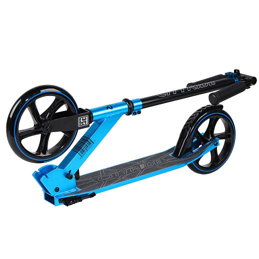 Двухколесный самокат CITY-RIDE 200, ал. 50/50%, t-bar сталь, грипсы 135мм TPR, колеса PU 200/200, 86A, подножка, abec 9, цвет Голубой в Джамбо Тойз #3