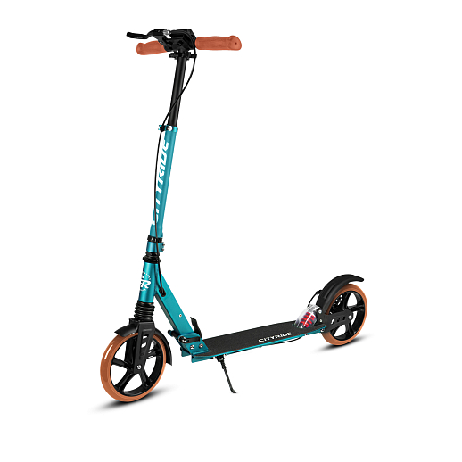 2хкол. самокат CITYRIDE 200MM disk, ал. 100%. Аморт. передний/задний. Колеса PU 200/200 мм. Подшипники: Abec-9. Грипсы: резина. Хомуты анод., замок на руле. Ручной дисковый задний тормоз. Зеленый в Джамбо Тойз #3