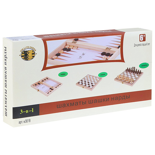 Настольная игра "3в1 - Шахматы, шашки, нарды", дерево, размер доски 29х29 см, в/к 29.7х15.3х4.5 см в Джамбо Тойз #2