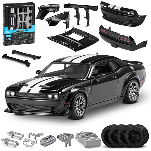 ТМ "Автопанорама" Машинка металлическая 1:36 2022 Dodge challenger SRT Jailbreak, черный, тюнинг, откр. двери, свободный ход колес, в/к 23,5*10*4 см в Джамбо Тойз