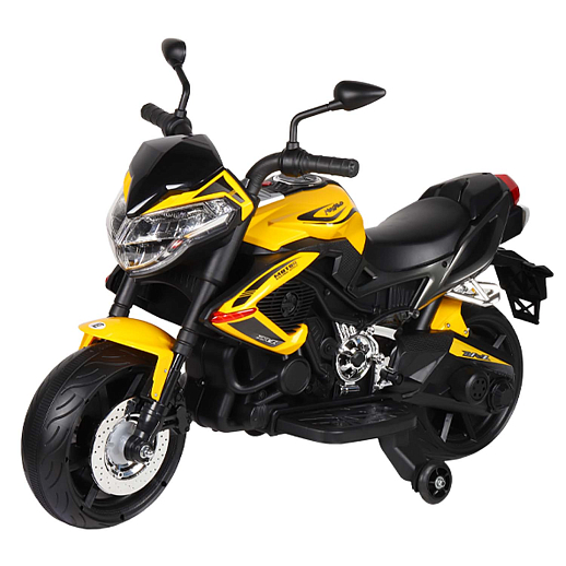 Мотоцикл двухколесный на аккум.2*6V4Ah. USB, MP3, колеса пластик, 2 двигателя*390W, свет LED.  Размер мотоцикла 116*57*77см вес мотоцикла 14кг. Цвет желтый в Джамбо Тойз #2