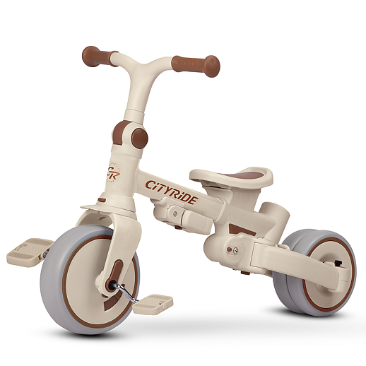 Детский трехколесный велосипед "CITYRIDE". Рама алюминий, может трансформироваться, подножки, колеса 8/7 EVA, капюшон, род. ручка,  серый в Джамбо Тойз #7