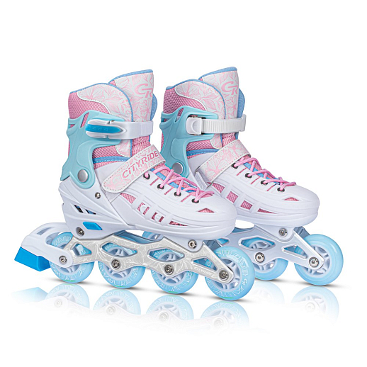 Роликовые коньки CITYRIDE, белый-розовый, PU колеса, переднее колесо со светом, подшипники ABEC 7, пластиковый мысок, в/к 5сл гофорокартон в Джамбо Тойз #8
