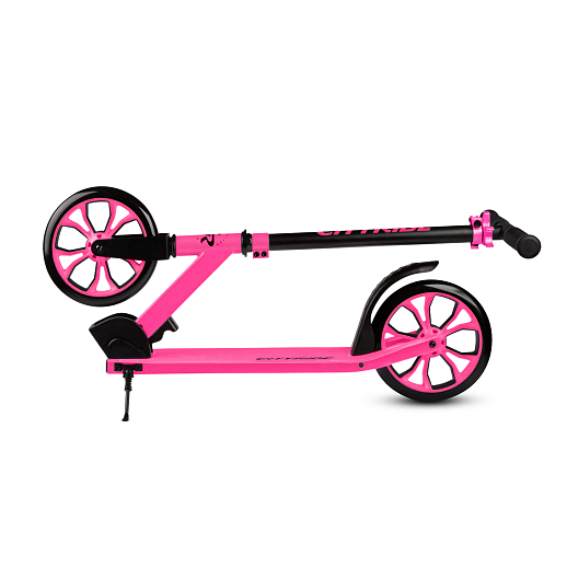 Двухколесный самокат CITYRIDE 200, ал. 50/50%, t-bar сталь, грипсы 135мм TPR, колеса PU 200/200, 86A, подножка, abec 9, розовый в Джамбо Тойз #8