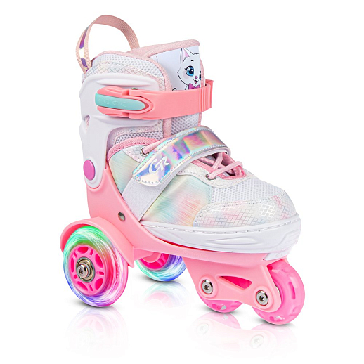 Набор роликов-квадов CITYRIDE, с принтом кошки, шлем, комплект защиты, сумка, колёса PU, текстильный мысок, подшипники ABEC7, розовый-белый, в/к 5сл гофорокартон в Джамбо Тойз #16