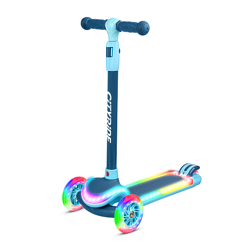 Самокат 3хколесный City-Ride (пакет). Руль телеск.: металл. с резин.грипсами. дека со светом по контуру,  Колеса: 120/76 PU со светом. Возраст: от 3 лет Подшипник: Аbec-7, синий в Джамбо Тойз