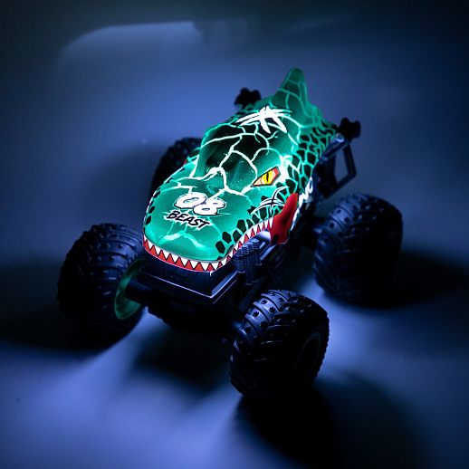 Р/у монстр-трак Динозавр, перевертыш, 1:20, 2.4GHz, 3D подсветка корпуса, музыка, демо-режим, цвет синий, с аккум.,  в/к 21,5*19*23 см в Джамбо Тойз #4