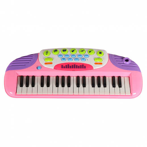Детское электронное пианино на бат., в компл. микрофон, стул, свет. звук. эффект, цвет розовый, в/к 60*43*12 см  в Джамбо Тойз #2