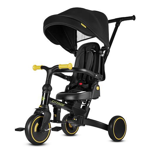 Детский трехколесный велосипед "CITYRIDE". Рама алюминий, может трансформироваться, подножки, колеса 8/7 EVA, капюшон, род. ручка,  персиковый в Джамбо Тойз