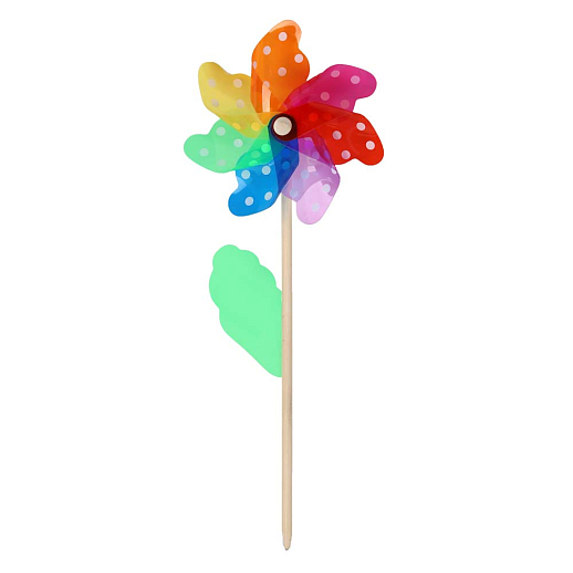 Ветерок,деревянная палочка 40см + цветок 18cм, 1 вид (в горошек), 6шт в упак в Джамбо Тойз