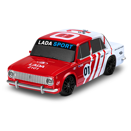 AUTODRIVE Р/У Машина для дрифта LADA 2101,М1:24,2.4GHz,4WD,свет фар,4 доп.колеса,конусы,с аккум.,цв. красный с белыми акцентами,в/к 24*10,3*23,7см в Джамбо Тойз #3