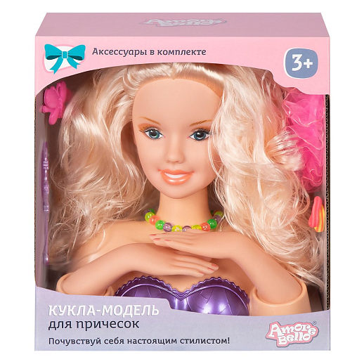 ТМ "Amore Bello" Кукла-модель для причесок и маникюра, в комплекте расческа, заколка, резинки для волос, бусы, в/к 27*11,5*25,5 см в Джамбо Тойз #3