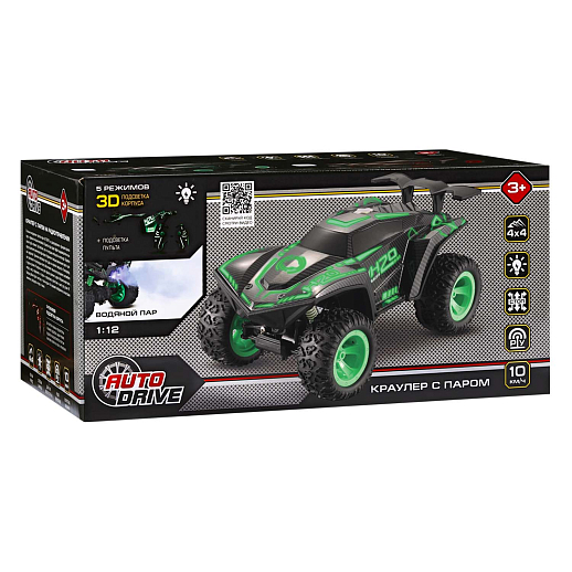 AUTODRIVE Р/У краулер с функцией пара,1:12,3D подсветка корпуса и пульта,4WD,цвет зеленый,в/к 38,5×21,5×18,5см в Джамбо Тойз #9