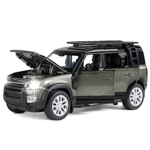 ТМ "Автопанорама" Машинка металлическая 1:32 Land Rover Defender 110, зеленый перламутр, откр.4 двери, капот, багажник, свет, звук, свободный ход колес, в/к 17,5*13,5*9 см в Джамбо Тойз #5