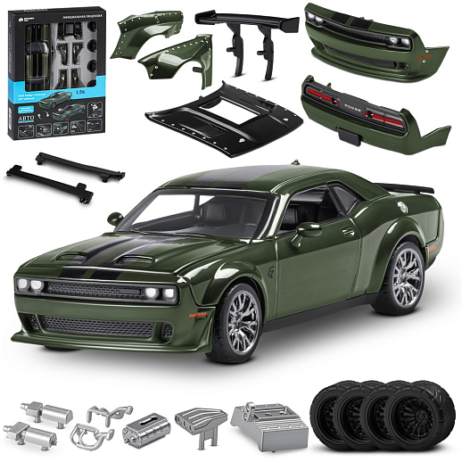 ТМ "Автопанорама" Машинка металлическая 1:36 2022 Dodge challenger SRT Jailbreak, зеленый, тюнинг, откр. двери, свободный ход колес, в/к 23,5*10*4 см в Джамбо Тойз