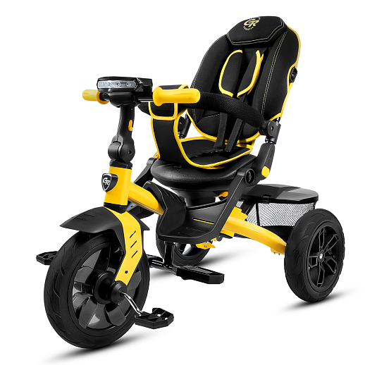 Детский трехколесный велосипед "CITYRIDE LUNAR 2.0". Пятиугольная рама, сиденье 360, складная крыша D600, подножки, надув.колеса 12/10, багажник, сумочка, фара. Цвет черно-желтый в Джамбо Тойз #3