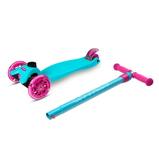 Самокат трехколесный CityRide, пакет, Дека: PP+нейлон, колеса PU 120/76 свет, руль  металл телеск., цвет светло-зеленый в Джамбо Тойз #10