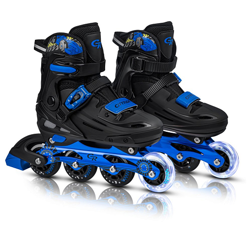 Роликовые коньки CITYRIDE, PU колеса, алюминиевая рама, переднее колесо со светом, подшипники ABEC 7, пластиковый мысок, чёрный-синий, в/к 5сл гофорокартон в Джамбо Тойз #4