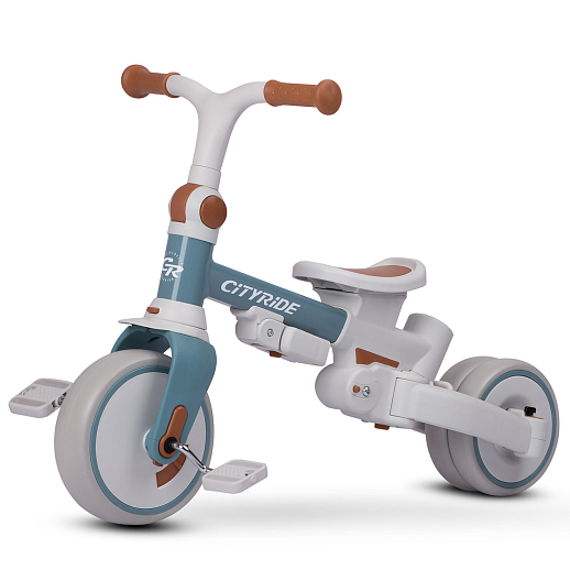 Детский трехколесный велосипед "CITYRIDE". Рама алюминий, может трансформироваться, подножки, колеса 8/7 EVA, капюшон, род. ручка, сине-серый в Джамбо Тойз #6