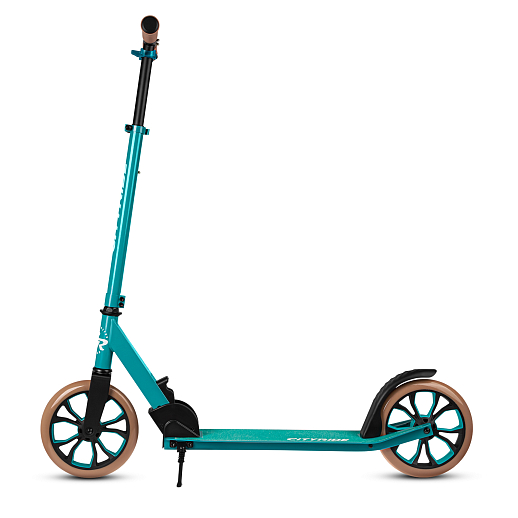 Двухколесный самокат CITYRIDE 200, ал. 50/50%, t-bar сталь, грипсы 135мм TPR, колеса PU 200/200, 86A, подножка, abec 9, зеленый в Джамбо Тойз #6