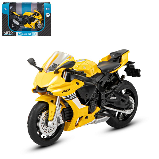 ТМ "Автопанорама" Мотоцикл металл. 1:18 YAMAHA YZF-R1, желтый, свободный ход колес, в/к 9,2 х 4,5 х 14 см в Джамбо Тойз