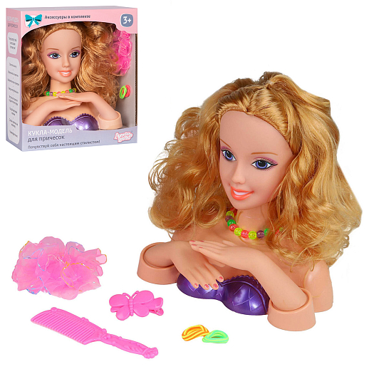 ТМ "Amore Bello" Кукла-модель для причесок и маникюра, в комплекте расческа, заколка, резинки для волос, бусы, в/к 27*11,5*25,5 см в Джамбо Тойз