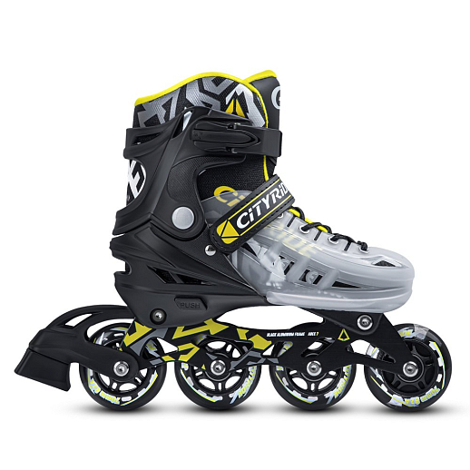 Роликовые коньки CITYRIDE, чёрный-белый полупрозрачный, PU колеса, переднее колесо со светом, подшипники ABEC 7, пластиковый мысок, в/к 5сл гофорокартон в Джамбо Тойз #6