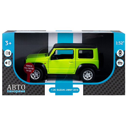 ТМ "Автопанорама" Машинка металл.1:26 Suzuki Jimny, зеленый, инерция, свет, звук, откр. двери и капот, в/к 17,5*13,5*9 см в Джамбо Тойз #4