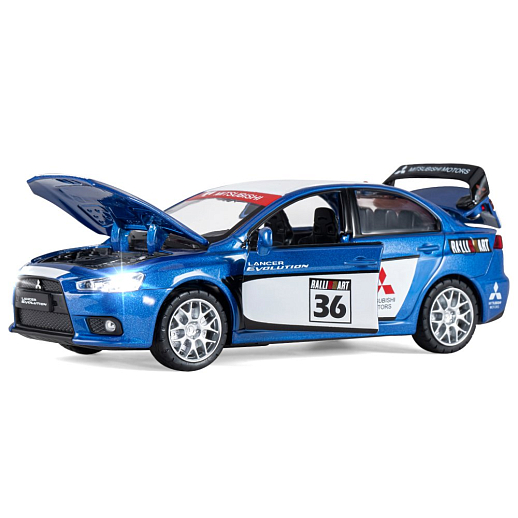 ТМ "Автопанорама" Машинка металлическая 1:32  Mitsubishi Lancer Evolution, синий, откр. двери, капот и  багажник, свет, звук, инерция, в/к 17,5*13,5*9 см в Джамбо Тойз #5