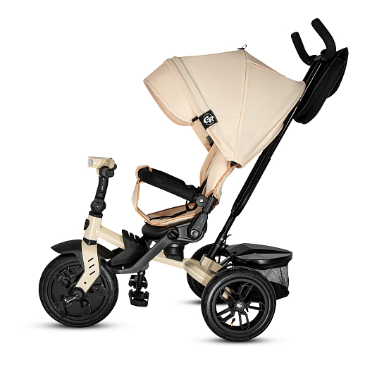 Детский трехколесный велосипед "CITYRIDE LUNAR 2.0". Пятиугольная рама, сиденье 360, складная крыша D600, подножки, надув.колеса 12/10, багажник, сумочка, фара. Цвет бежевый в Джамбо Тойз #5