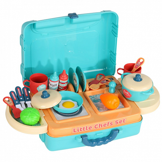 Игровой набор Кухня детская игровая, в компл. 20 предметов (продукты, посуда,стол.приборы), цв. голуб., в чемод. 27*10*21 см в Джамбо Тойз #4