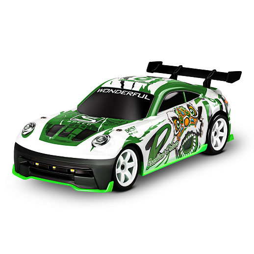 Р/у машина для дрифта,1:18, подсветка днища/фар, запасн. колеса, конусы,цвет белый с зелен.,с аккум, в бел.гофрокор. 34*20,5*17,5см в Джамбо Тойз #3