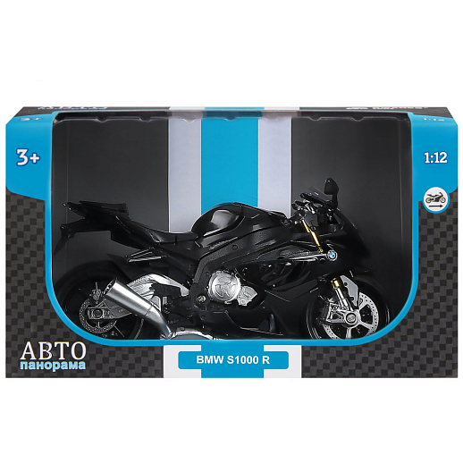 ТМ "Автопанорама" Мотоцикл металл. 1:12 BMW S1000R, черный, свободный ход колес, в/к 7,1*11,7*20,6 см в Джамбо Тойз #11