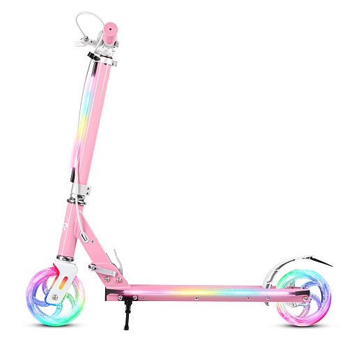 Самокат 2хколесныйМатериал：алюминиевый сплавРучка：TPR , ручной тормоз.Колеса：145X30mm PUПодшипники：ABEC-7. Размер деки ：50x12cm   Цвет: розовый в Джамбо Тойз #11