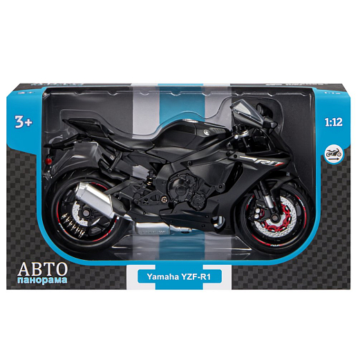 ТМ "Автопанорама" Мотоцикл металл. 1:12 YAMAHA YZF-R1, черный, свободный ход колес, в/к 7,1*11,7*20,6 см в Джамбо Тойз #3