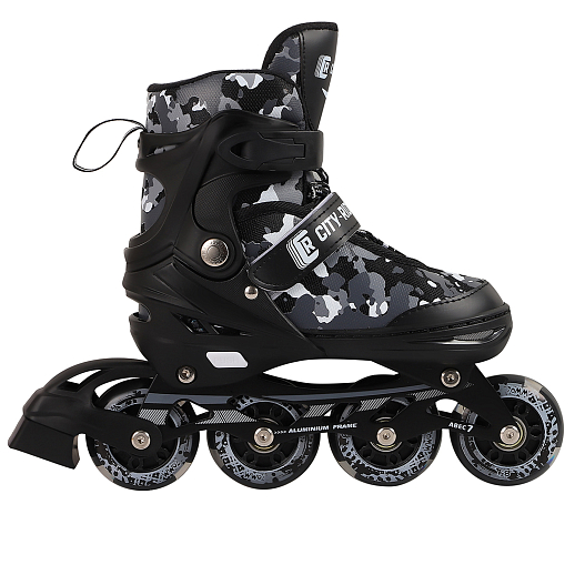 "CITY-RIDE" Роликовые коньки, PU колеса, все колеса светящиеся, подшипники ABEC 7,диаметр колес 64 мм,цвет серо-белый камуфляжный, в/к 5сл в Джамбо Тойз #3