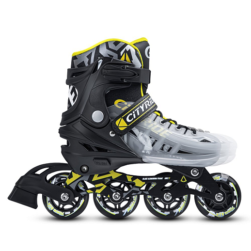 Роликовые коньки CITYRIDE, чёрный-белый полупрозрачный, PU колеса, переднее колесо со светом, подшипники ABEC 7, пластиковый мысок, в/к 5сл гофорокартон в Джамбо Тойз #7