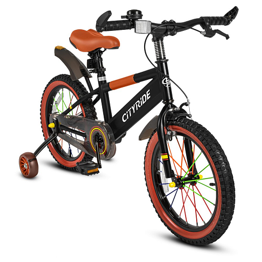 Велосипед двухколёсный CITYRIDE, модель CR-B2-07F52, колеса 16", рама сталь, колеса сталь, балансирные колеса со светом, маячок в заднем крыле, цвет чёрный в Джамбо Тойз
