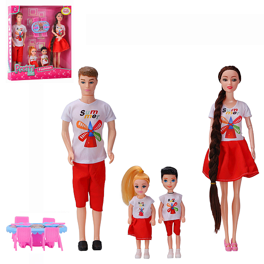 Набор кукол Семья с двумя детьми, аксессуары в комплекте, в/к 30х5х33 см в Джамбо Тойз