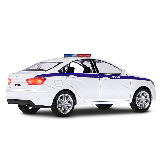 Машинка металлическая Автопанорама, инерционная, коллекционная модель LADA VESTA "Полиция" седан, масштаб 1:24, свет, звук, открываются 4 двери, капот, багажник, белый, в/к 24,5*12,5*10,5 см в Джамбо Тойз #9