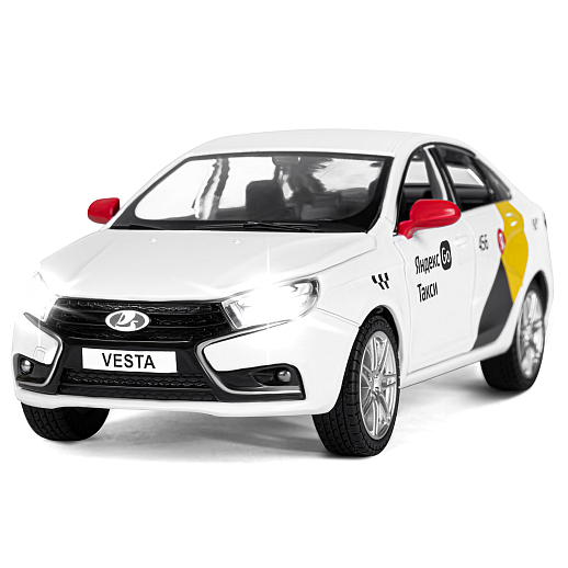 Машинка металлическая Яндекс Go, инерционная, коллекционная модель 1:24 LADA VESTA, цвет белый, открываются 4 двери, капот, багажник, свет, звук, в/к 24,5*12,5*10,5 см в Джамбо Тойз #4