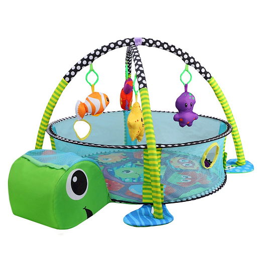 Детский развивающий коврик "Черепаха", высокие бортики, мягкие дуги и подвески, 12 шариков в комплекте,  46*11*43 см в Джамбо Тойз #3
