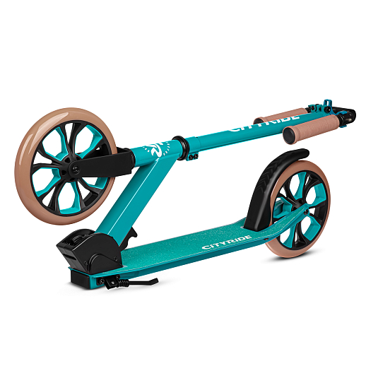 Двухколесный самокат CITYRIDE 200, ал. 50/50%, t-bar сталь, грипсы 135мм TPR, колеса PU 200/200, 86A, подножка, abec 9, зеленый в Джамбо Тойз #4